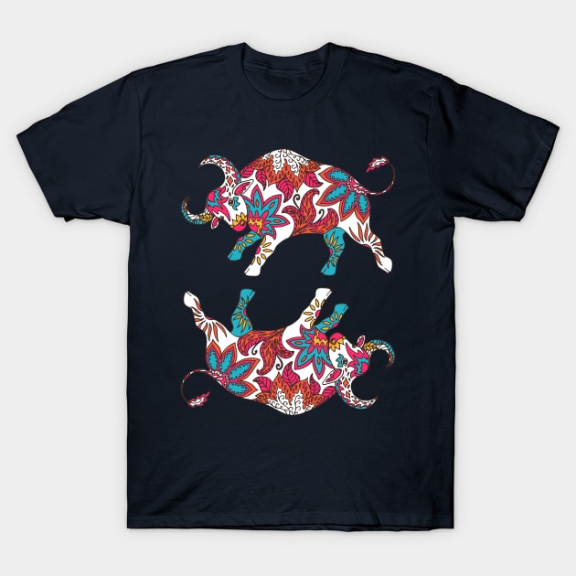 Paisley Oxen (Dark Teal Palette) T-Shirt by illucalliart